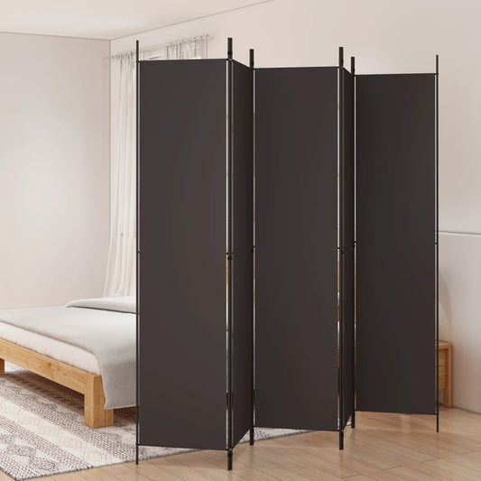 Stylish Brown Fabric 5-Panel Room Divider, 250x220 cm