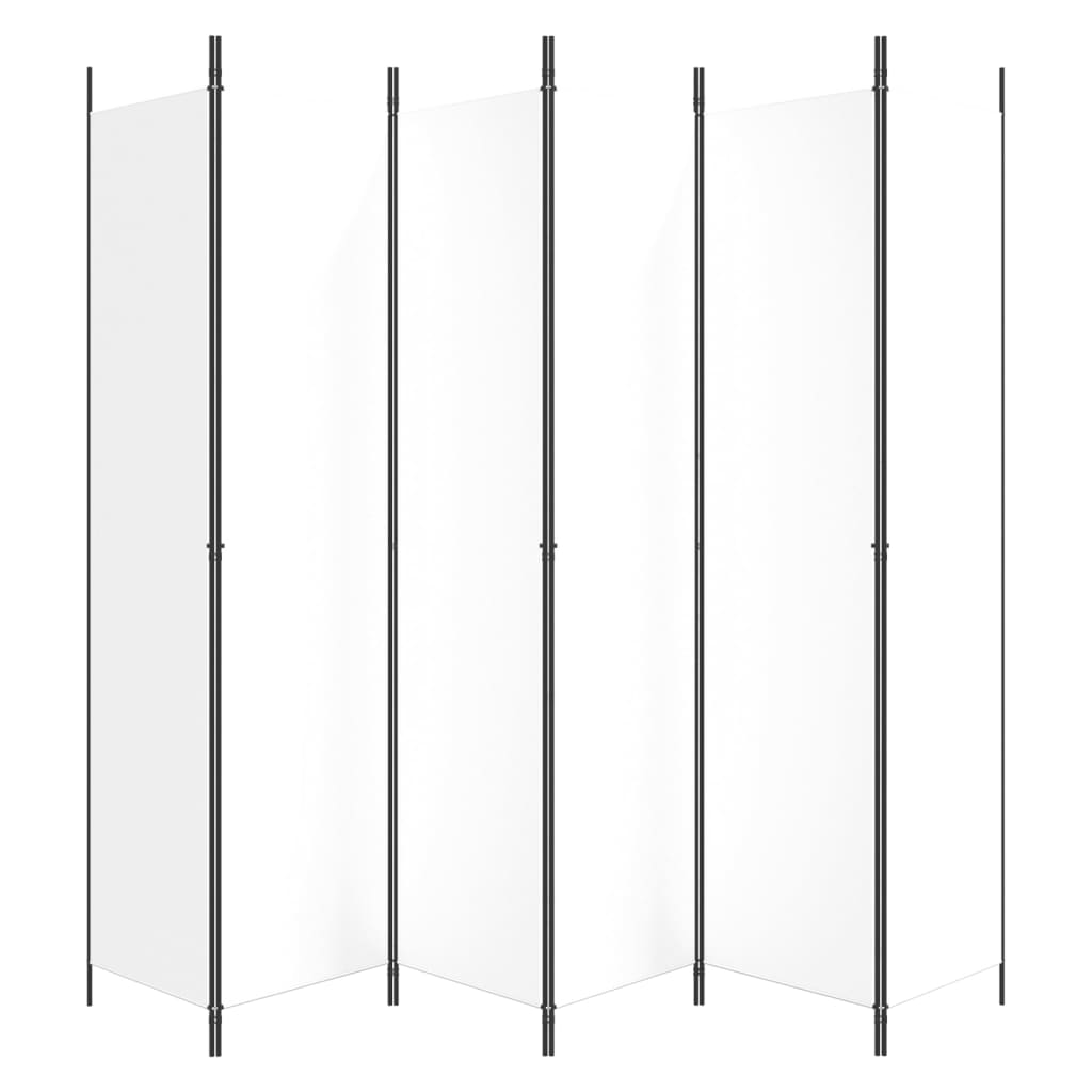 6-Panel White Fabric Room Divider 300x220 cm