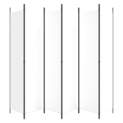 6-Panel White Fabric Room Divider 300x220 cm
