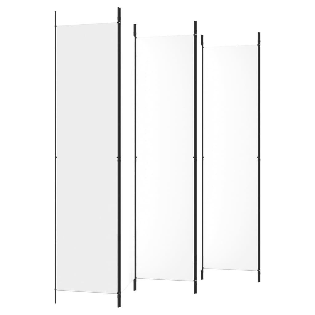 6-Panel White Fabric Room Divider 300x220 cm