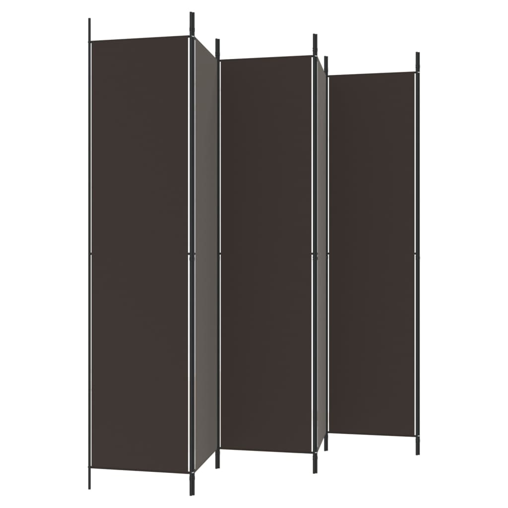 Versatile Brown Fabric 6-Panel Room Divider, 300x220 cm
