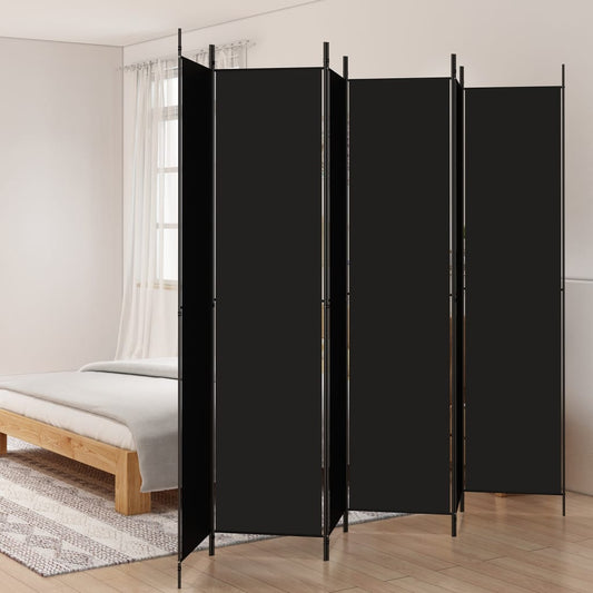 Elegant Black Fabric 6-Panel Room Divider, 300x220 cm
