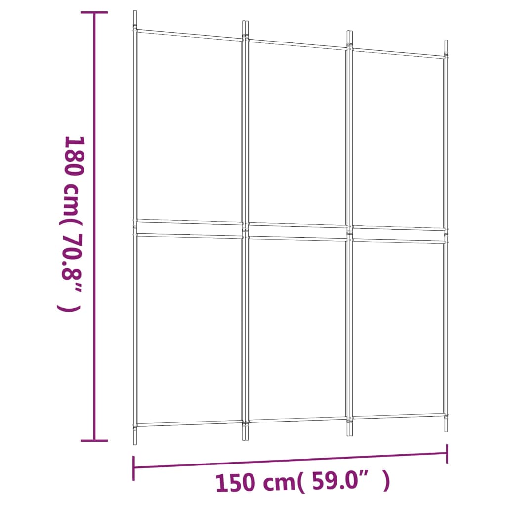 White 3-Panel Fabric Room Divider 150x180 cm