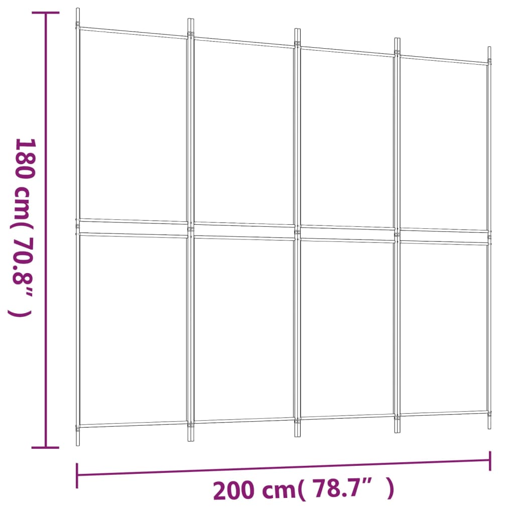 White Fabric 4-Panel Room Divider, 200x180 cm - Elegant Privacy Screen