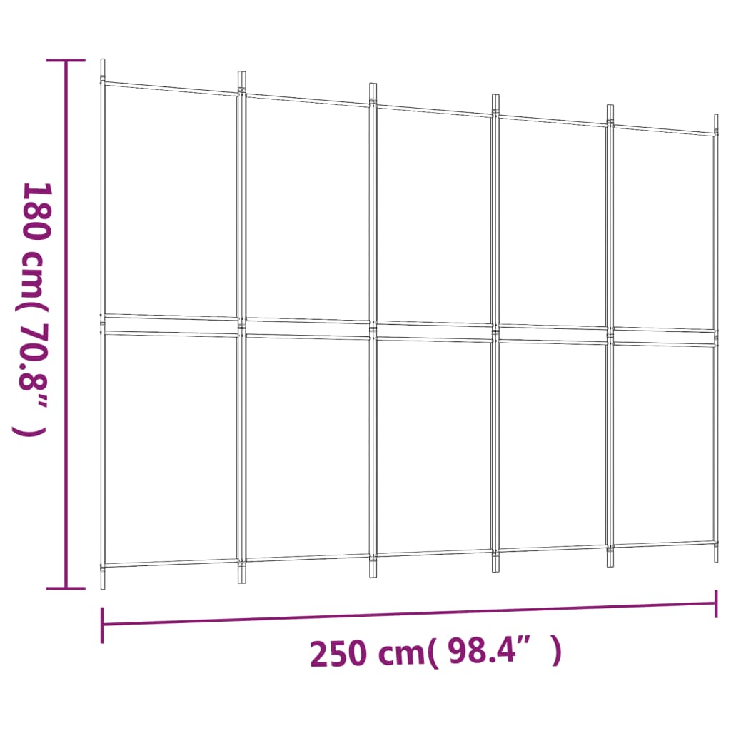 White Fabric 5-Panel Room Divider, 250x180 cm - Elegant Privacy