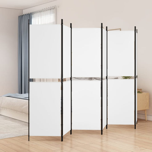 White Fabric 6-Panel Room Divider | 300x180 cm Privacy Screen