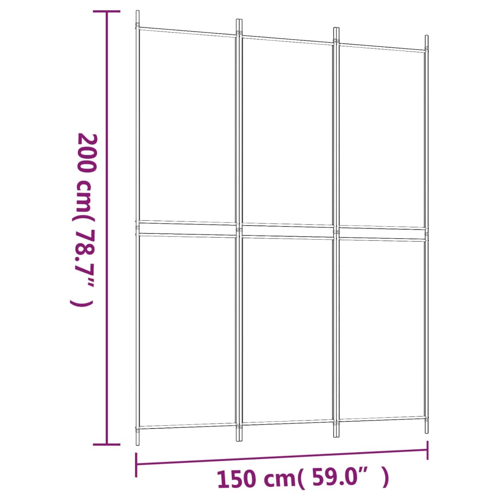 White Fabric 3-Panel Room Divider, 150x200 cm