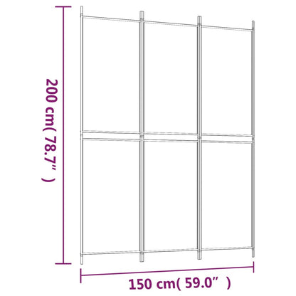 White Fabric 3-Panel Room Divider, 150x200 cm