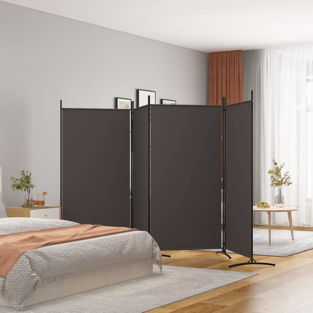 Brown Fabric 4-Panel Room Divider | 346x180 cm | Stylish Privacy Screen