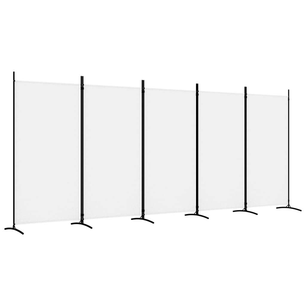 White 5-Panel Room Divider, Fabric, 433x180 cm