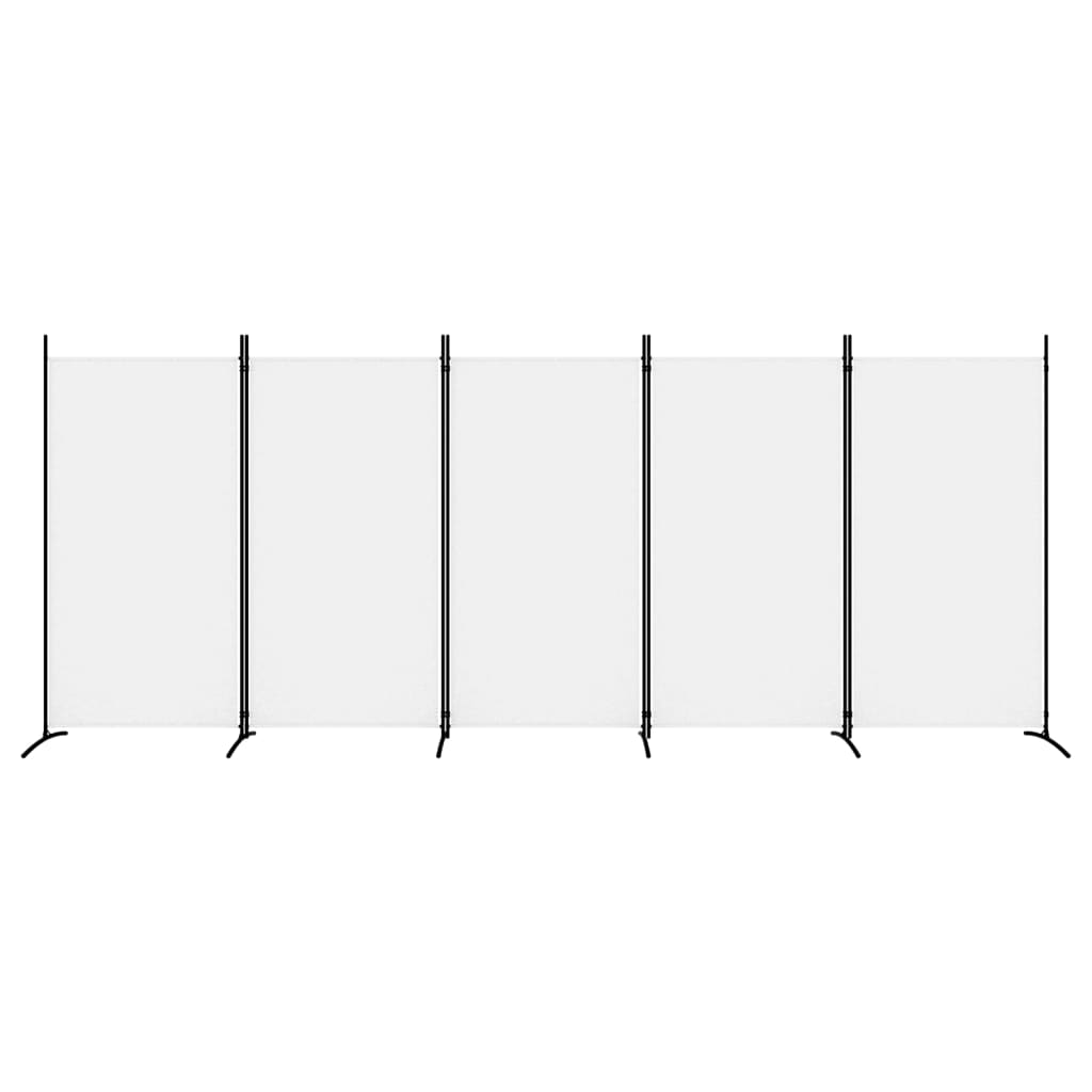 White 5-Panel Room Divider, Fabric, 433x180 cm