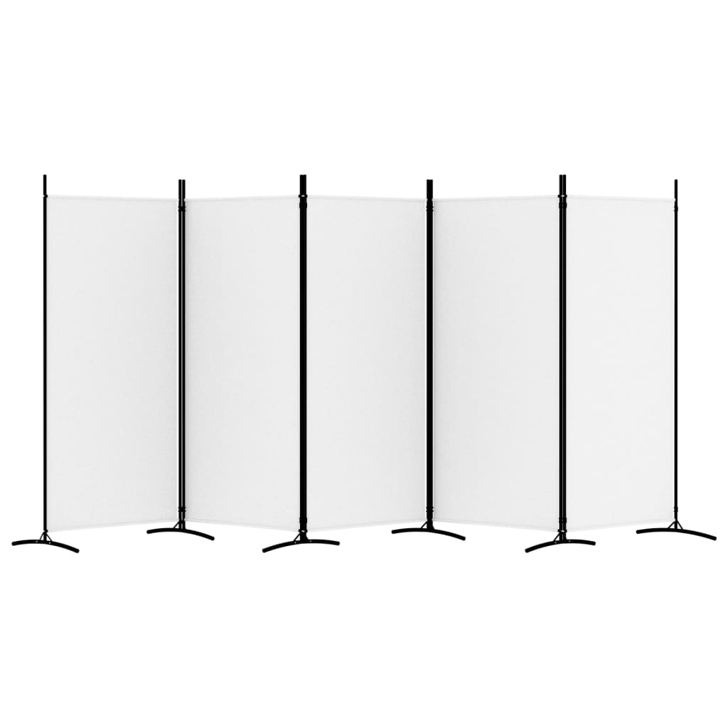 White 5-Panel Room Divider, Fabric, 433x180 cm