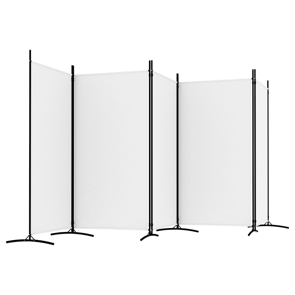 White 5-Panel Room Divider, Fabric, 433x180 cm