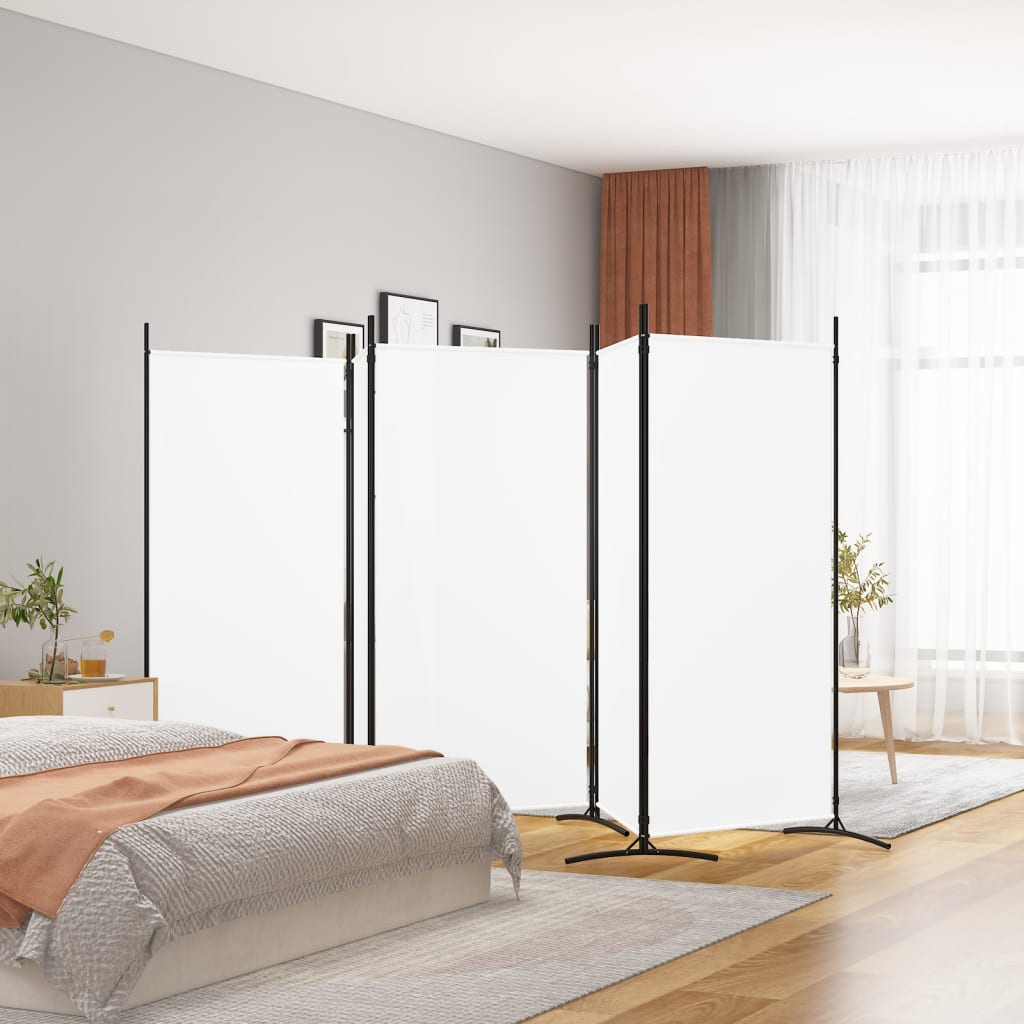 White 5-Panel Room Divider, Fabric, 433x180 cm