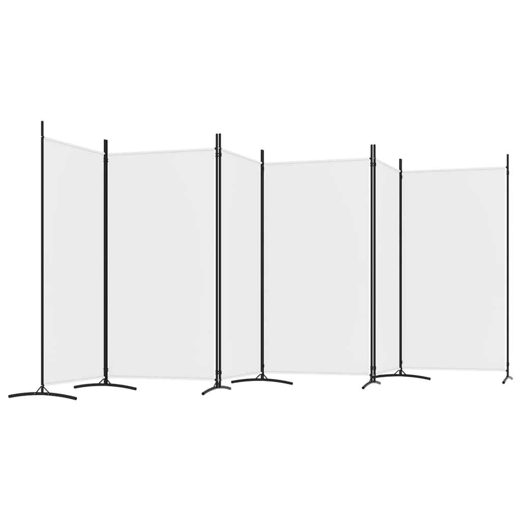 White Fabric 6-Panel Room Divider - 520x180 cm Privacy Screen