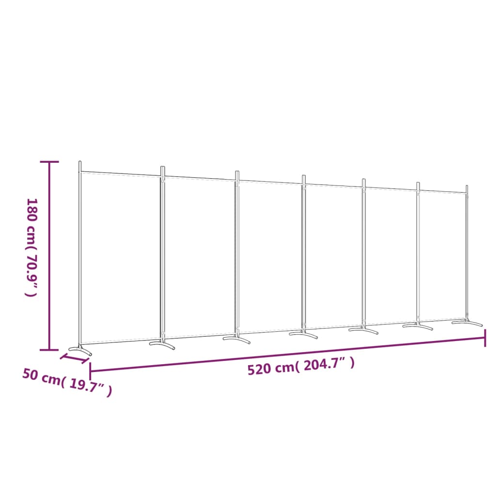 White Fabric 6-Panel Room Divider - 520x180 cm Privacy Screen