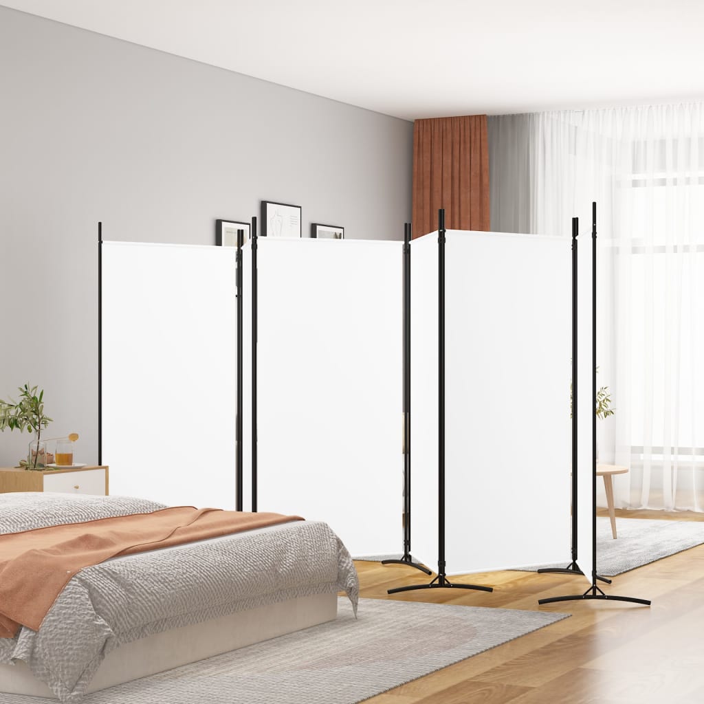 White Fabric 6-Panel Room Divider - 520x180 cm Privacy Screen