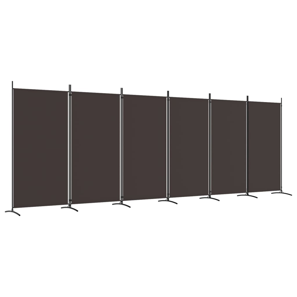 Brown 6-Panel Fabric Room Divider - 520x180 cm Privacy Screen
