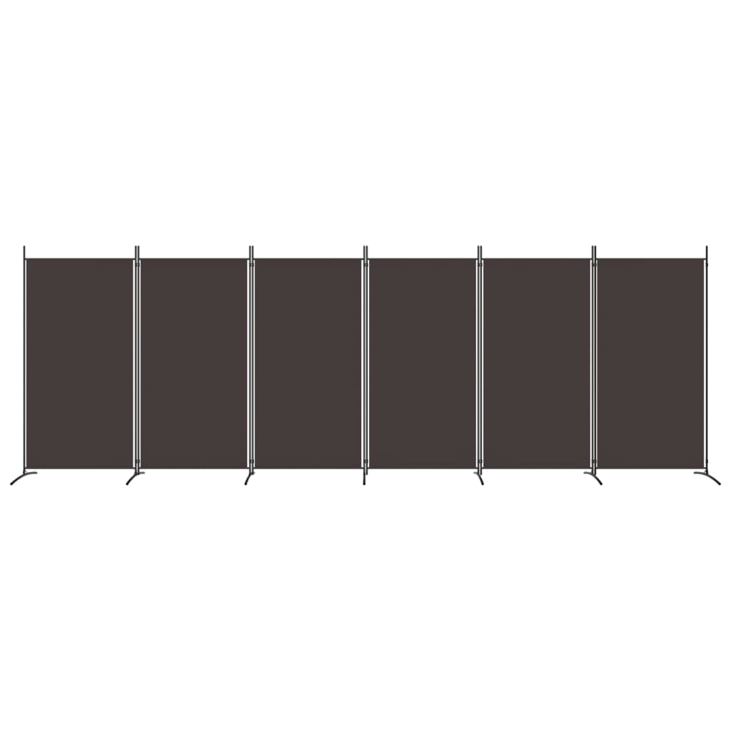Brown 6-Panel Fabric Room Divider - 520x180 cm Privacy Screen