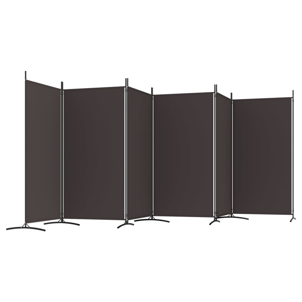 Brown 6-Panel Fabric Room Divider - 520x180 cm Privacy Screen