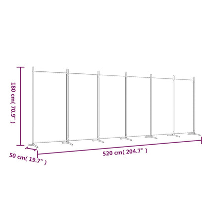 Brown 6-Panel Fabric Room Divider - 520x180 cm Privacy Screen