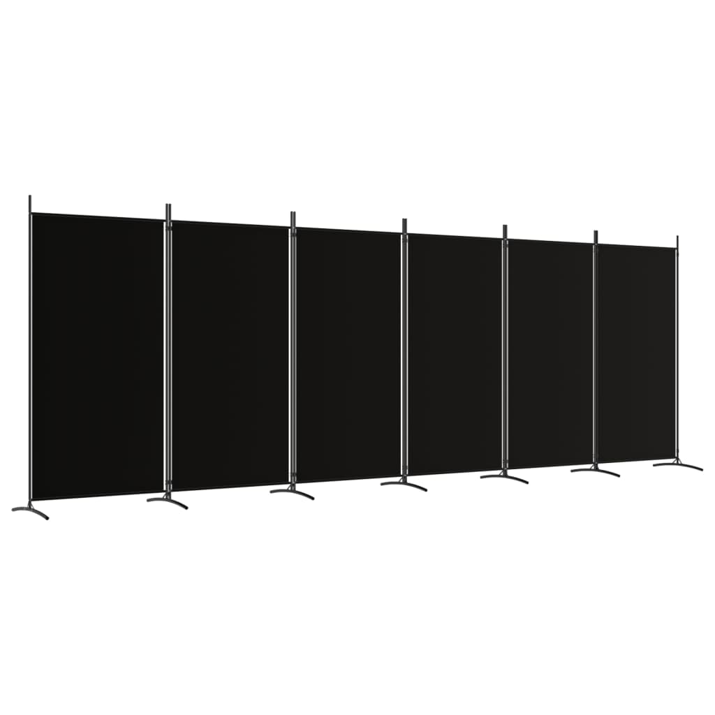 Elegant 6-Panel Black Fabric Room Divider, 520x180 cm