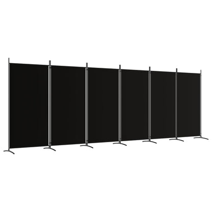 Elegant 6-Panel Black Fabric Room Divider, 520x180 cm