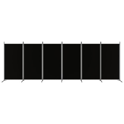 Elegant 6-Panel Black Fabric Room Divider, 520x180 cm