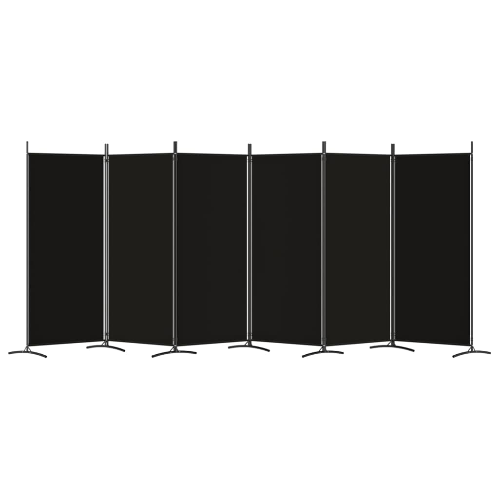 Elegant 6-Panel Black Fabric Room Divider, 520x180 cm