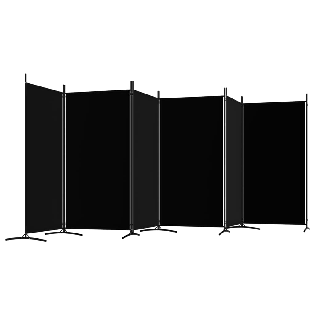 Elegant 6-Panel Black Fabric Room Divider, 520x180 cm