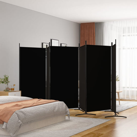 Elegant 6-Panel Black Fabric Room Divider, 520x180 cm