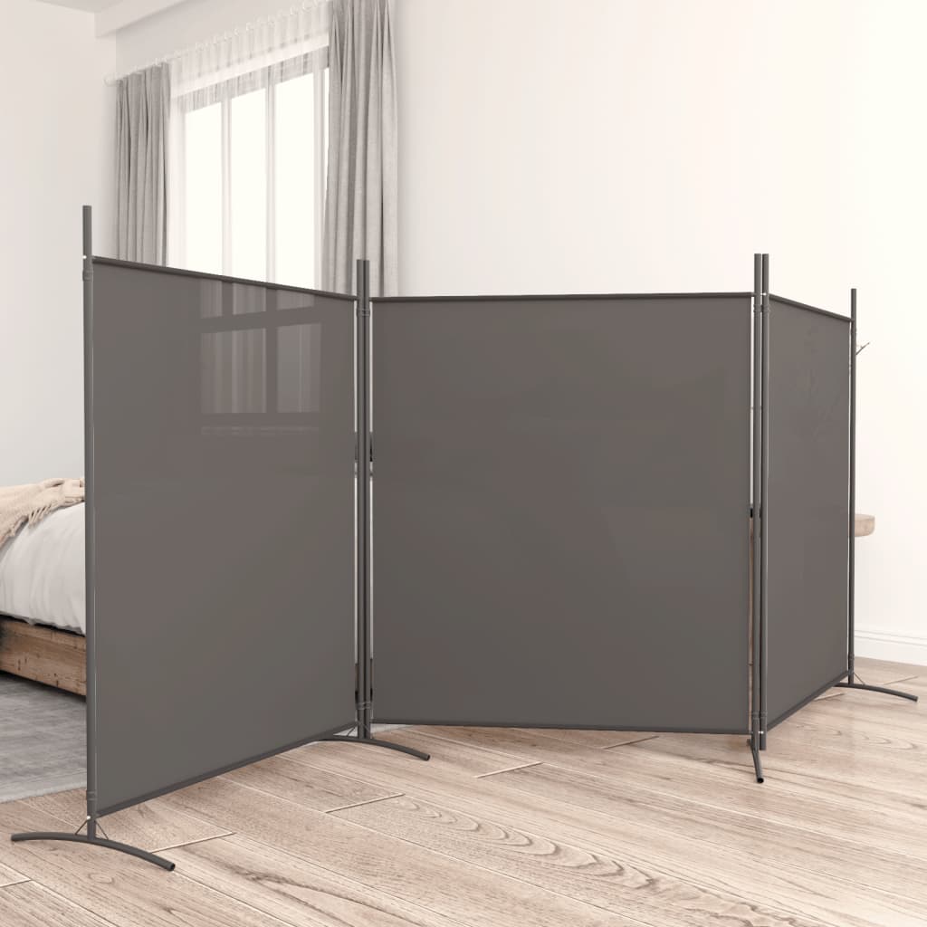 Anthracite Fabric 3-Panel Room Divider - 525x180 cm Partition Screen