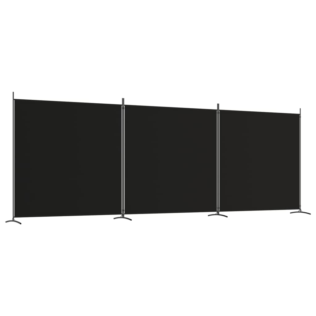 Black Fabric 3-Panel Room Divider, 525x180 cm - Elegant Privacy Screen