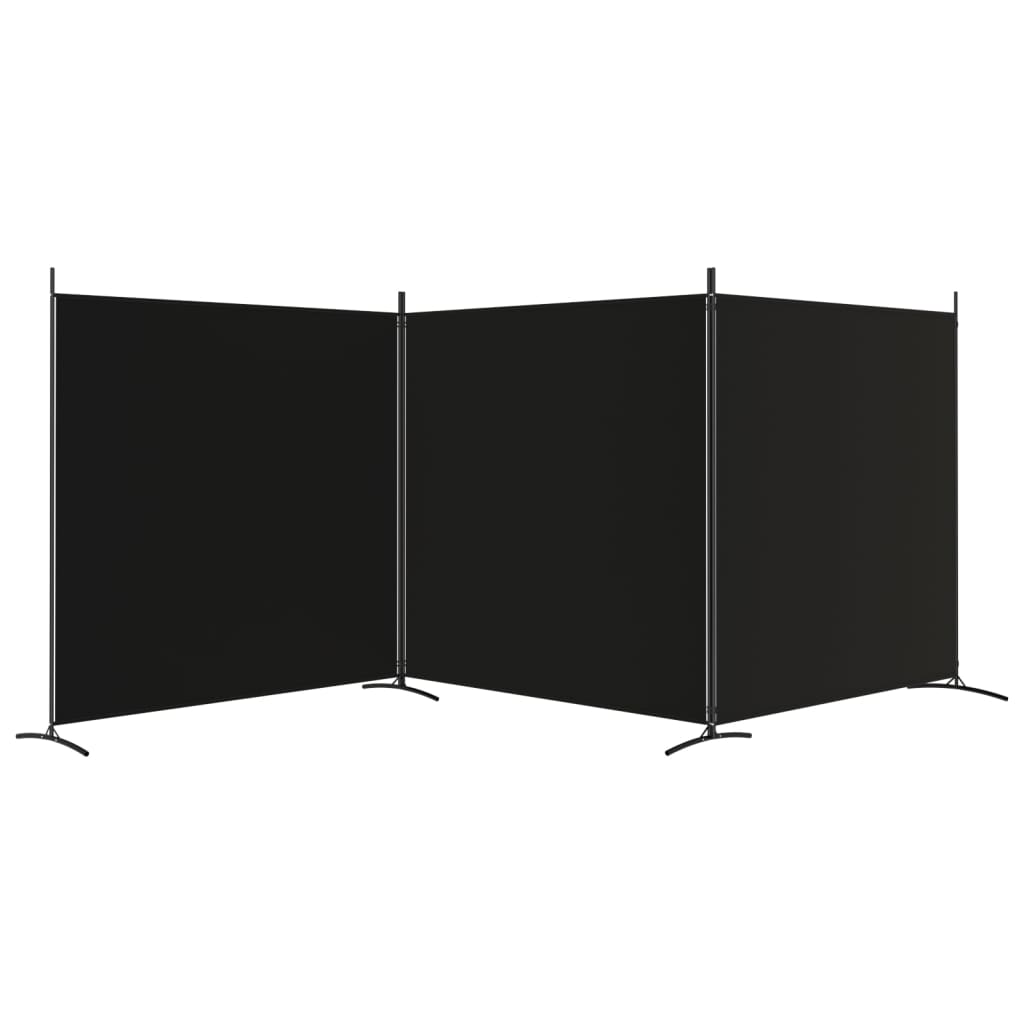 Black Fabric 3-Panel Room Divider, 525x180 cm - Elegant Privacy Screen