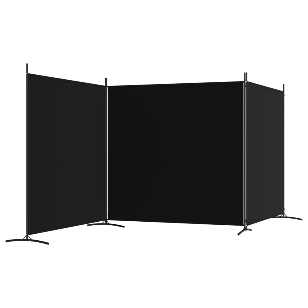 Black Fabric 3-Panel Room Divider, 525x180 cm - Elegant Privacy Screen