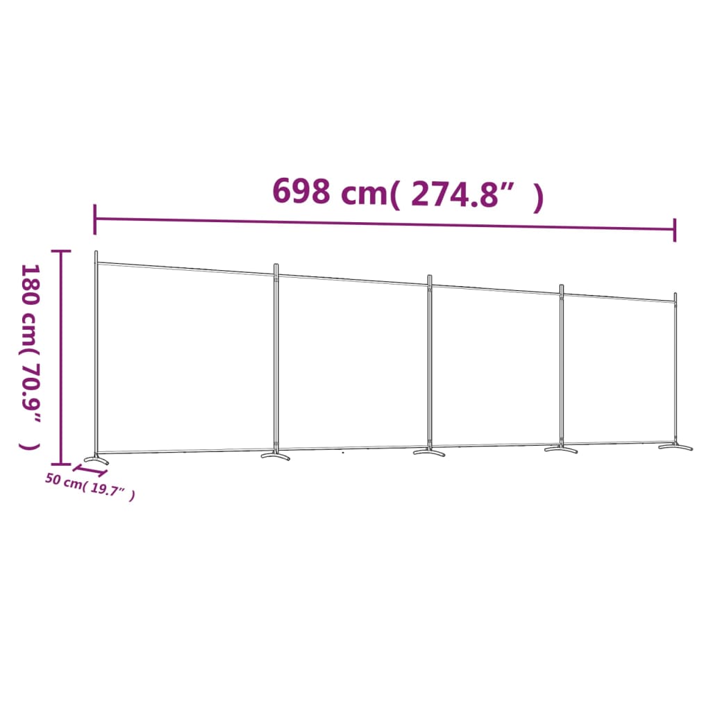 Elegant Black Fabric 4-Panel Room Divider - 698x180 cm