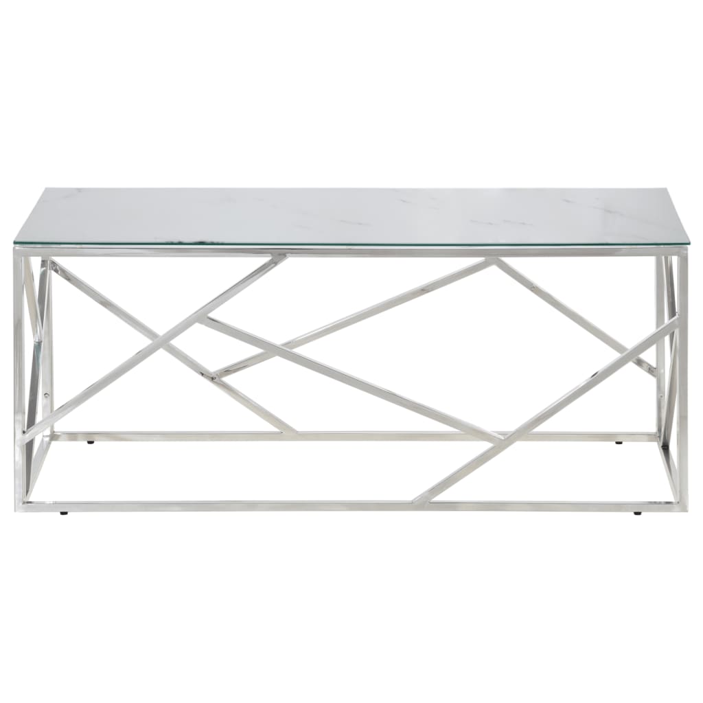 Coffee Table Silver Stainless Steel and Tempered Glass