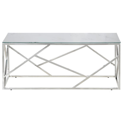 Coffee Table Silver Stainless Steel and Tempered Glass