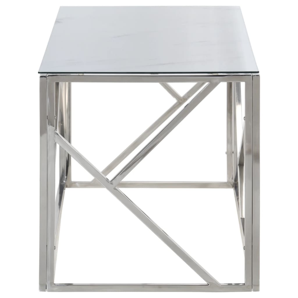 Coffee Table Silver Stainless Steel and Tempered Glass
