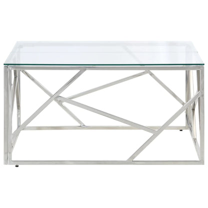 Coffee Table Silver Stainless Steel and Tempered Glass