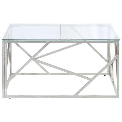 Coffee Table Silver Stainless Steel and Tempered Glass