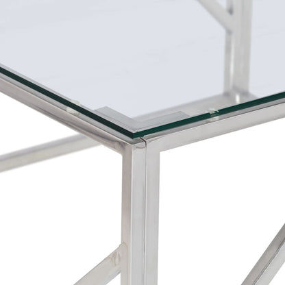 Coffee Table Silver Stainless Steel and Tempered Glass