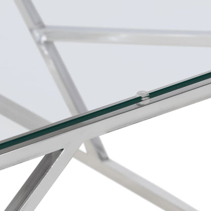 Coffee Table Silver Stainless Steel and Tempered Glass
