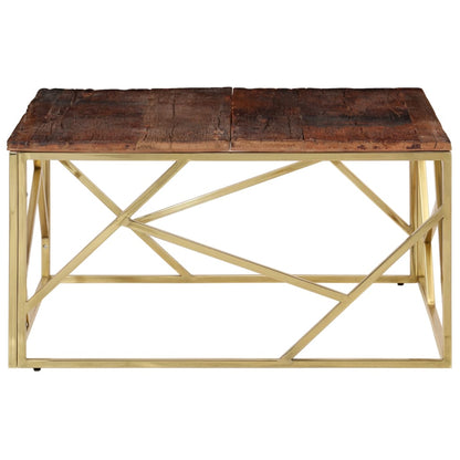 Coffee Table Gold Stainless Steel and Solid Sleeper Wood