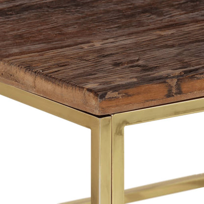 Coffee Table Gold Stainless Steel and Solid Sleeper Wood