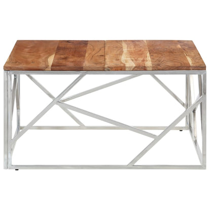 Coffee Table Silver Stainless Steel and Solid Acacia Wood