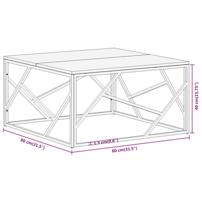 Coffee Table Silver Stainless Steel and Solid Acacia Wood