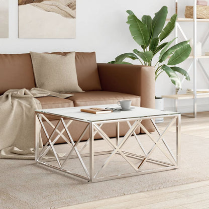 Coffee Table Silver 80x80x40 cm Stainless Steel and Glass