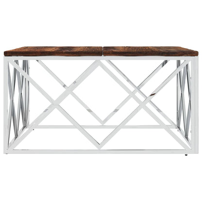 Coffee Table Stainless Steel and Solid Wood Reclaimed