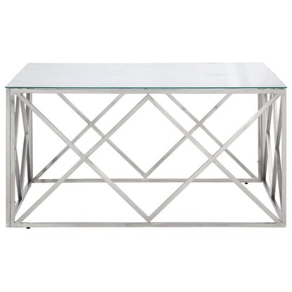 Coffee Table Silver Stainless Steel and Tempered Glass